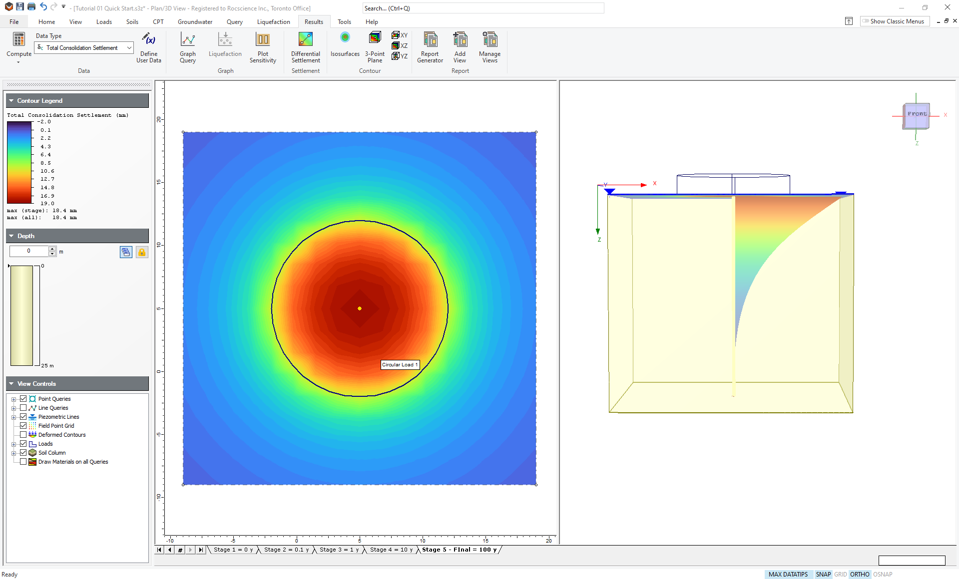 Rotated 3D View of Contoured Consolidation Settlement